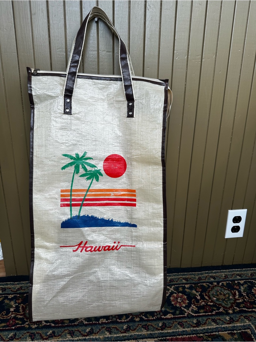 Hawaii Graphic Tote Bag with Palm Tree Print Vintage